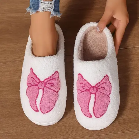 Women's Fall Winter Warm Slippers, Indoor Home Slippers, Cartoon Print Embroidery, Textile Upper Eva Sole, Medium Width, Casual Indoor Footwear, House Slippers