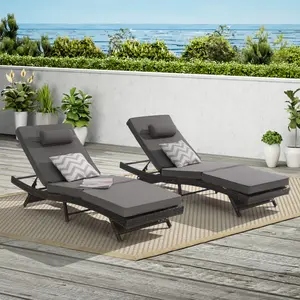 Outdoor Long Reclining Chair Set of 2, PE Wicker Chaise Lounge Chairs with 5-Level Adjustable Backrest, Sunbathing Chairs Recliner up to 150° for Poolside, Garden, Beach, Deck