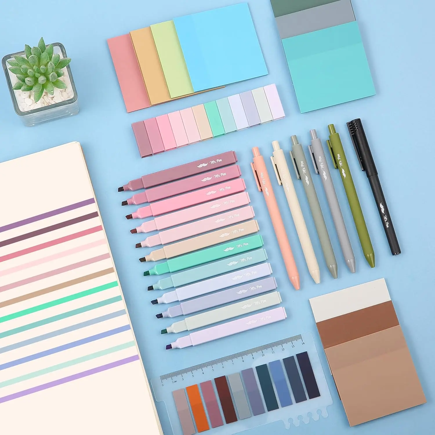Mr. Pen Aesthetic 38-Piece Book Annotation Stationery Set - 12 Highlighters, Retractable Gel Pens, Highlighting Tool, Back to School College Supplies, Office Gift