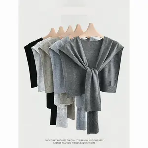 Spring Summer Gray Knitted Shawl with Core Yarn for Women, New High-End Small Cape Scarf to Match Dresses Apartment Accessories
