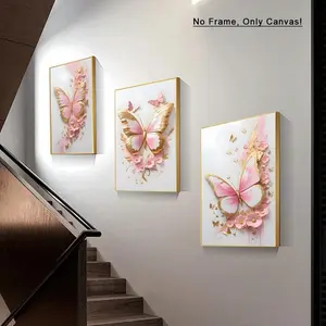 3 Piece Set Modern Style Butterfly Wall Art Posters, Girl Heart Decor, Home Office Bedroom Bathroom Decoration, Unique Creative Gift