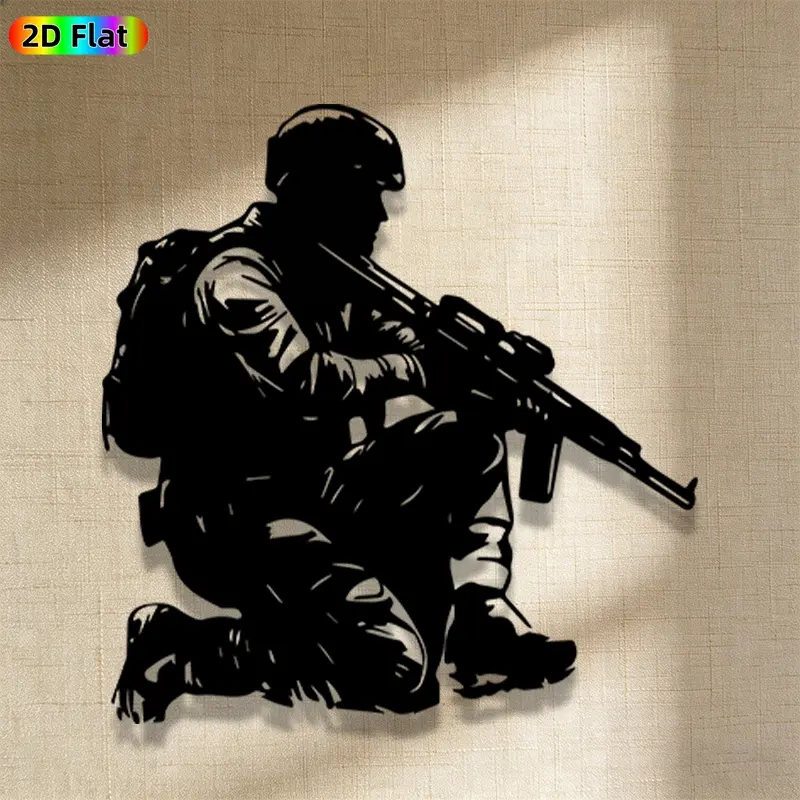1pc Avant - Garde Soldier with Rifle Metal Wall Art, Avant - Garde Soldier with Rifle Statue Mural, Iron Craft, Perfect for Garage, Workshop, Patio Wall Decor, Silhouette wall decor, Father's Day Decor, Ideal Gift for Trend Seekers, Aesthetic Wall Decor