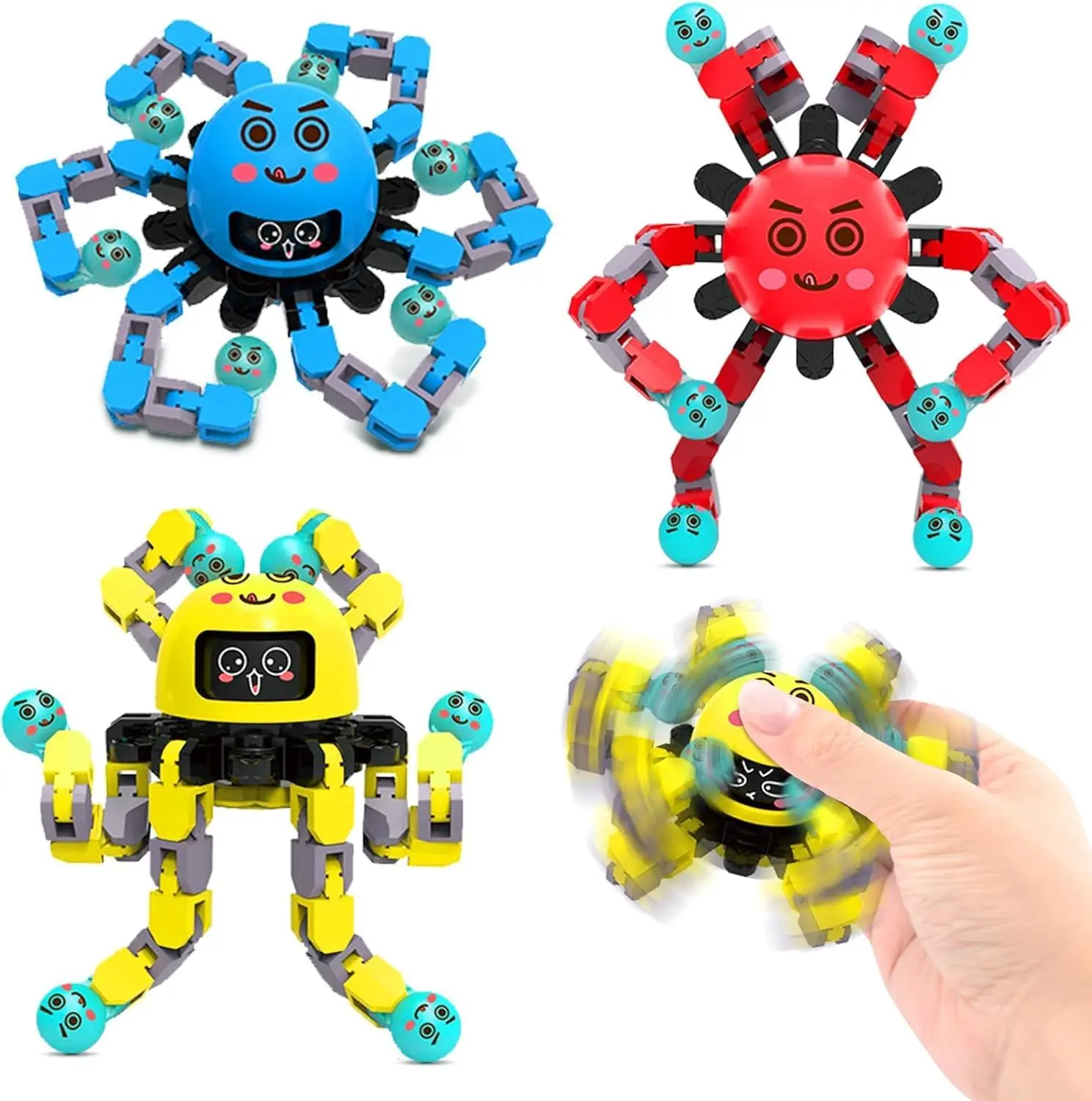 3-Pack Transformable Robot Face Spinning Tops, Unisex Fidget Toys with 3 Switchable Expressions for Stress & Anxiety Relief, Travel Essentials, Party Favors, Christmas Gifts for Kids Teens