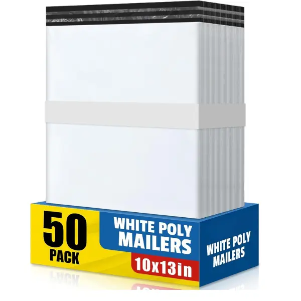 Poly Mailers 10x13 Inch 50 Pcs, Large Shipping Bags for Clothing, Waterproof Strong Adhensive Mailing Bags for Small Business, Tear-resistant Mailers Poly Bags Mailing Envelopes White