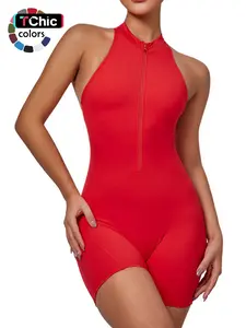 Women's Quick-Dry Ruched Romper Shorts, Peach Butt Backless Seamless Tight Zip Yoga Pants, Comfortable and Stylish Activewear, Sporty Jumpsuit, Ruched Sports Jumpsuit, Sporty Chic Jumpsuit