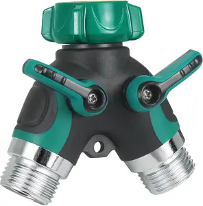 Garden Hose Splitter 2 Way Heavy Duty – Water Hose Y Adapter for Spigot, Solid Brass Connector with 2 Extra Rubber Washers, Leak-Proof Outdoor Faucet Splitter for Garden, Washing