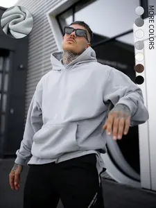 Men's Solid Color Drop Shoulder Plush Lined Hoodie, Thermal Warm Fashion Casual Regular Fit Kangaroo Pocket Hooded Sweatshirt for Daily Outdoor Wear, Men's Clothes for Fall & Winter