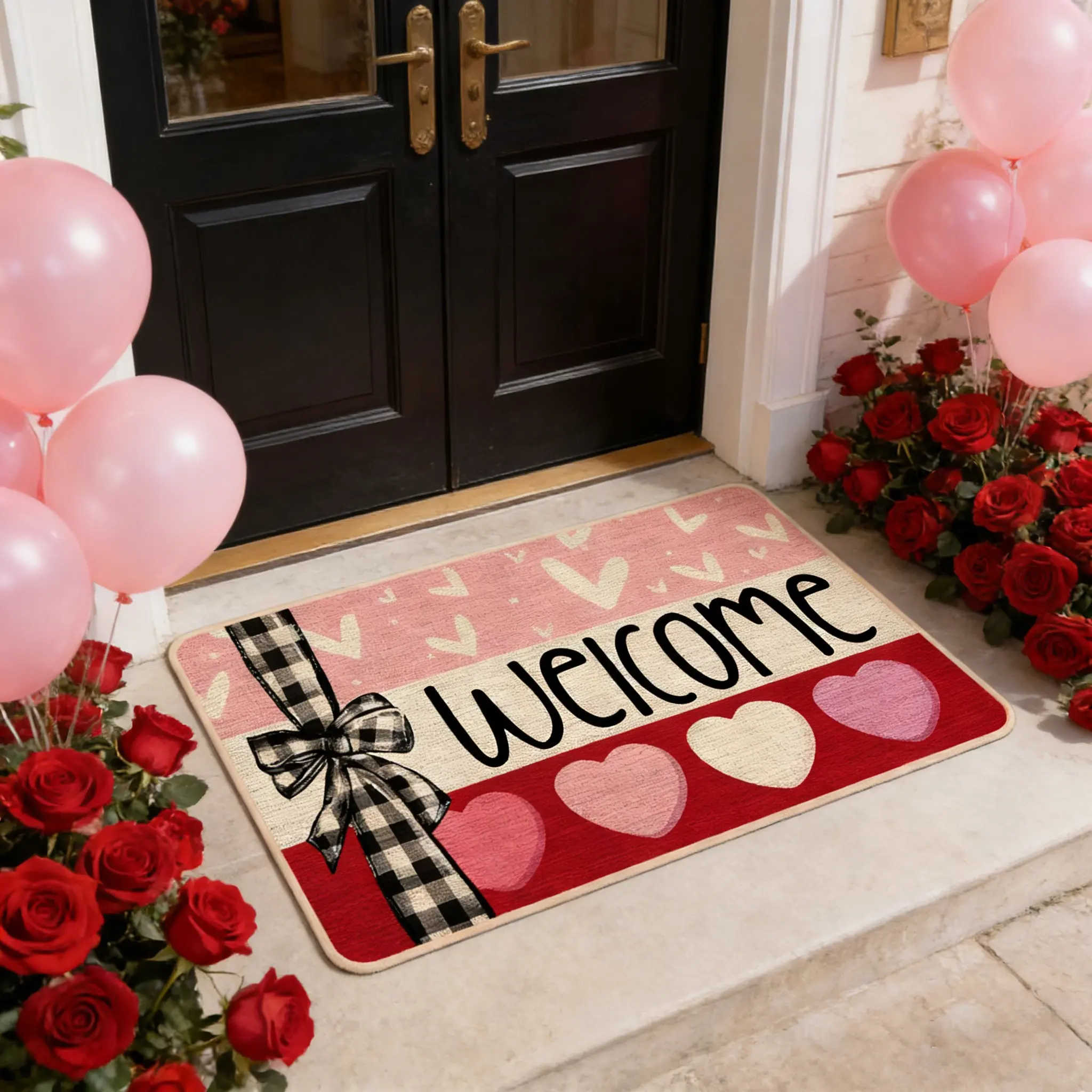 Valentine's Day doormats,Welcome to the pink heart-shaped rug with a heart-shaped bow,Valentine's Day decorative doormats,Soft and comfortable area rugs, Super Soft Rug,Valentine's Day gifts,Suitable for bathrooms, living rooms, Seasonal anniversary