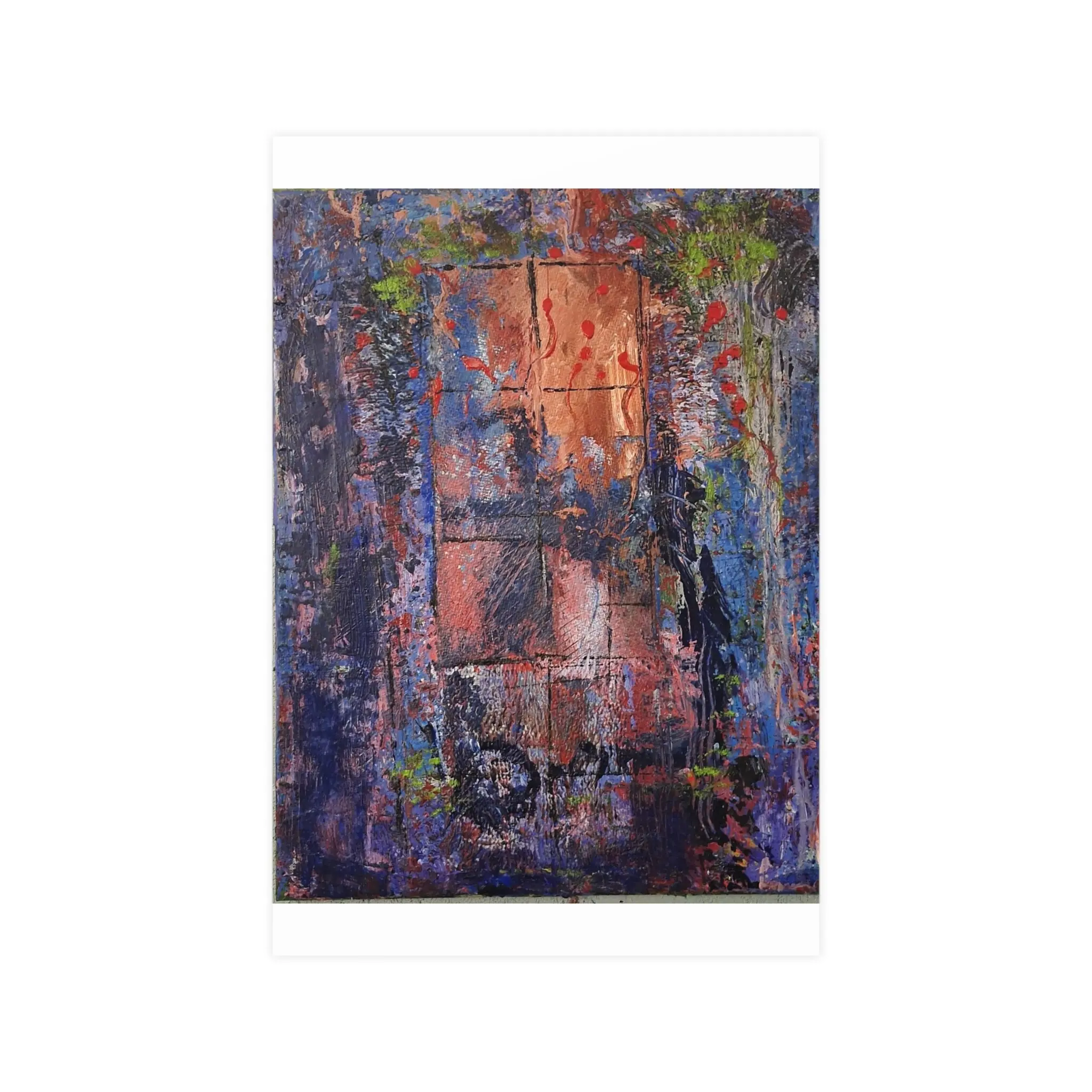 Jagged Windows Poster — Blue Copper Abstract Wall Art, Modern Red Poster