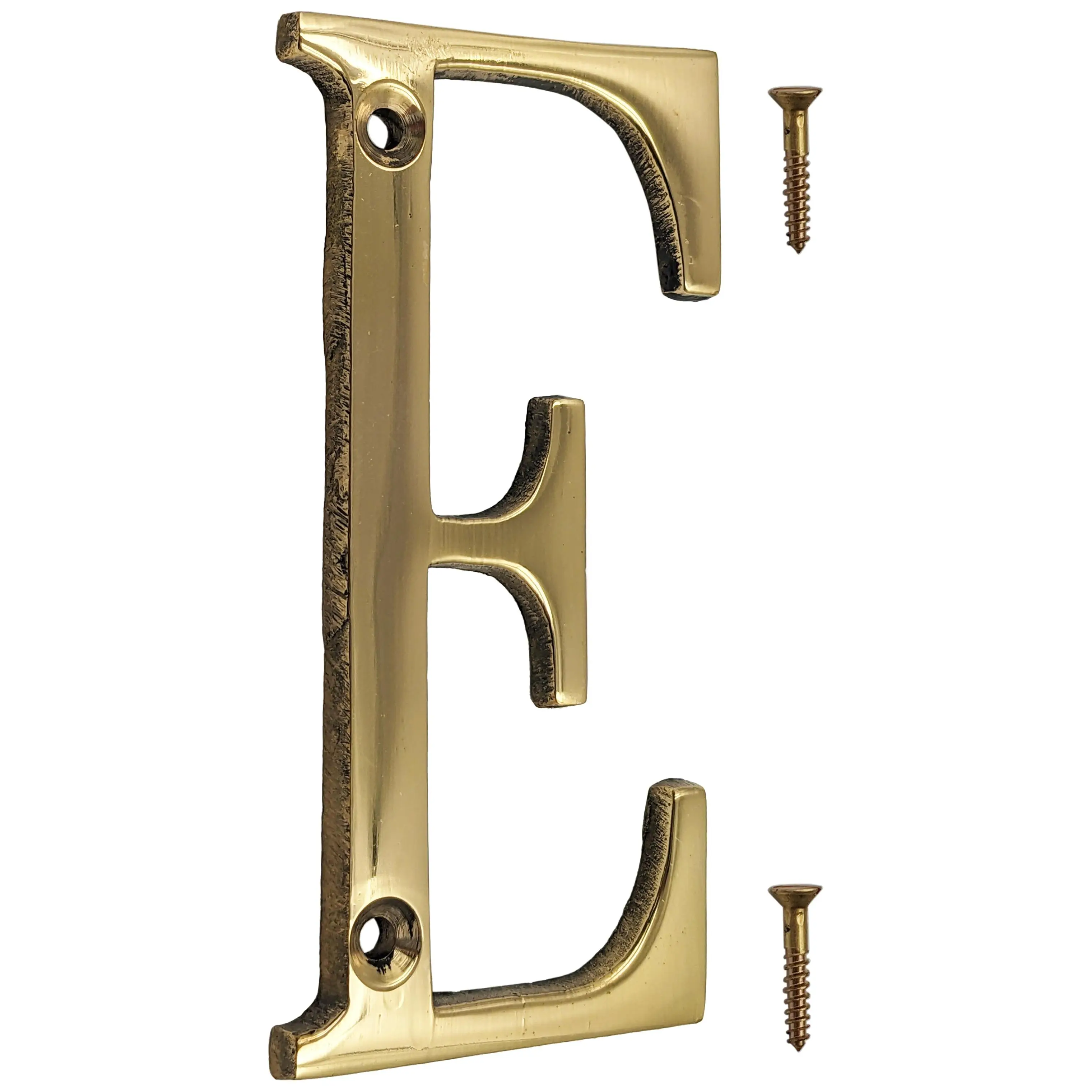 Science Purchase 4x2 in Glossy Polished Metal House Letter "E" Decor Metal Sign, 3/16-inch Thick, Easy Install with Mounting Screws, Suitable for Mailbox, Home