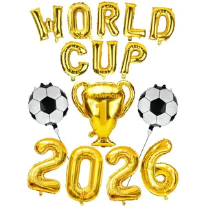 Football Party Supplies Set, World Game Letter Balloons, Football Shape Foil Balloons, 2026 Foil Balloons, Championship Trophy Decorations