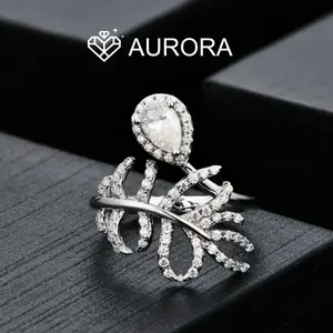 【#90 Komorebi】Pear shape Moissanite rings with 925 Sterling Silver Synthetic Moissanite