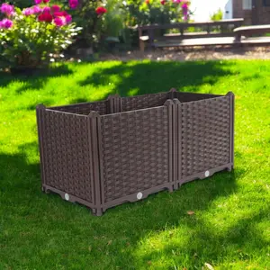 HomeRoots 569543 32 x 16 in. Dark Brown Heavy Duty Plastic Rectangular Self Watering Planter Box