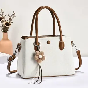 Leopard Print Tote Bag for Women, Top Handle Satchel Purse with Detachable Crossbody Strap & Flower Keychain,  Everyday Shoulder Handbag