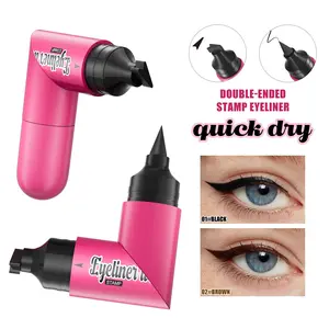 Natural Black Double-Ended Stamp Eyeliner, Waterproof & Sweatproof, One-Step Wing Stamp Eyeliner Pen, Black/Brown 2 Colors, Smudge-Proof, Quick-Drying, Long-Lasting, Easy Cat Eye Stamp, Beginner-Friendly Lazy Tool, No Shaking