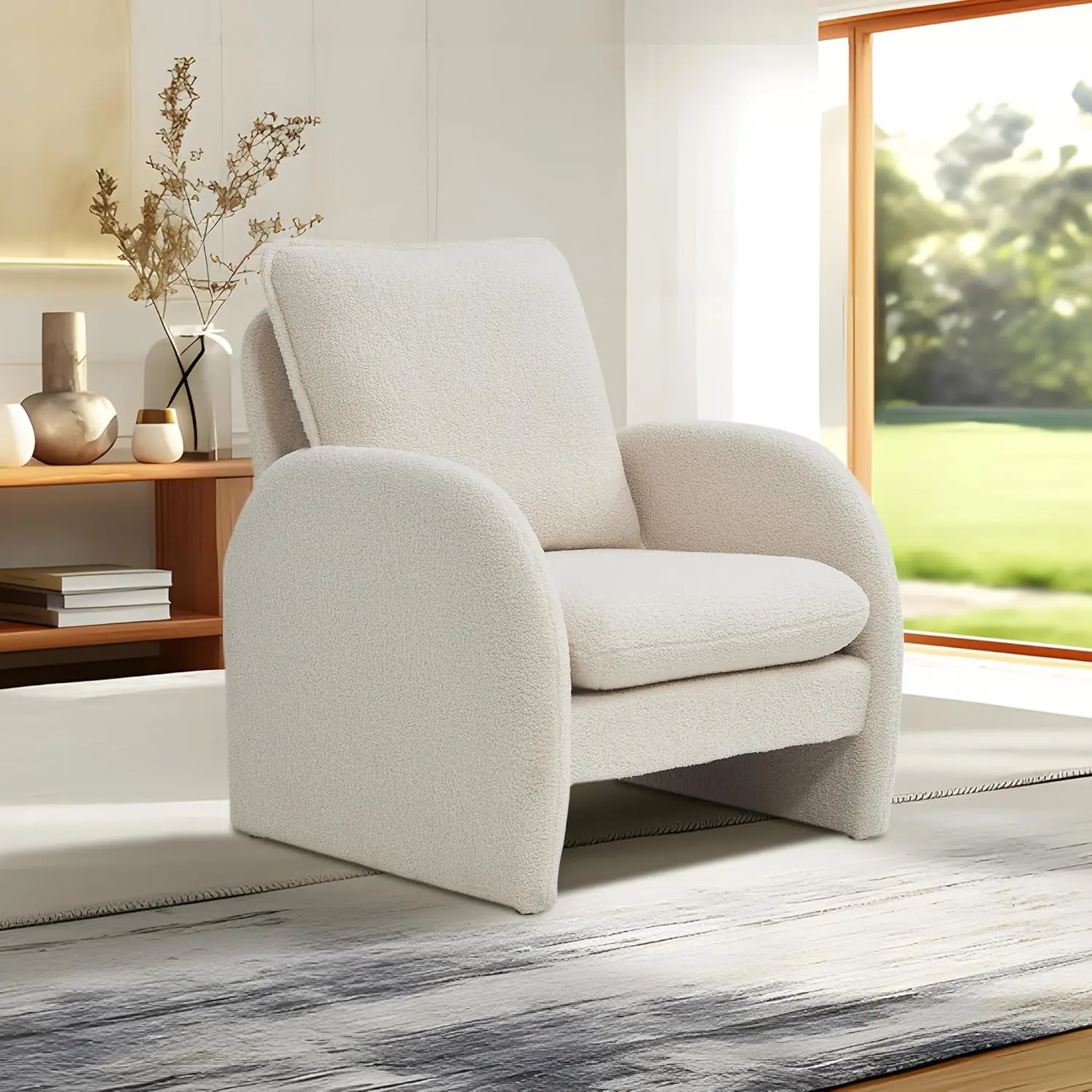 VASONEY Comfy Armed Chair, Modern Cloud Couch Fluffy Armchair 28.5 X 29.9" Sherpa Lamb Fabric, Accent Chairs Upholstered Living Room Chair Single Sofa Chair Loveseat Furniture for Bedroom, Office,Apartment and Living Room