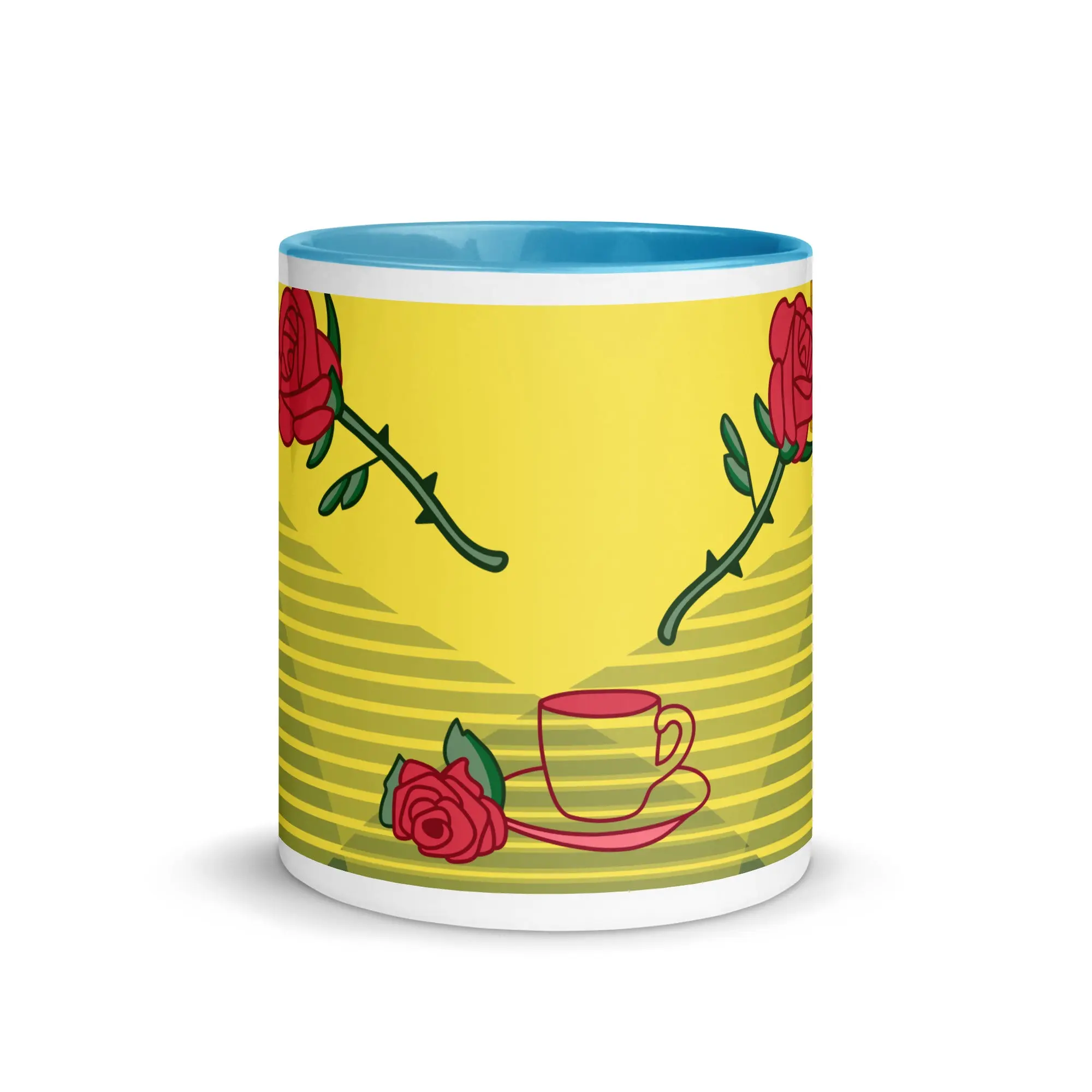 Traditional Mexican Glossy Día de los Muertos Sugar Skull Ceramic Coffee Cup - Blue Interior, 11oz/15oz Mug, Drink