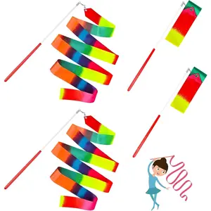4 Pcs 78.7Inch Rainbow Dance Ribbons Rhythmic Gymnastics Dancer Wand for Kids Adults, for Artistic Dancing Outdoor Play Talent Shows