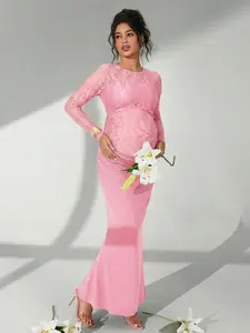 ELARA Maternity Dress Solid Color Lace Long Sleeve Ruffle Mermaid Photography #MomTok Viral