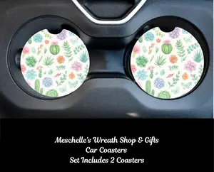 Cactus Car Coasters - Upgrade Your Car Interior with Stylish and Functional Car Coasters, Cactus Pattern