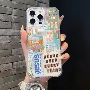 Magnetic Soft Silicone TPU Protective Case for iPhone 11-17 Pro Max, MagSafe Fit, Waterproof, Stylish Jesus Collage Cross Aesthetic, Lightweight, Anti-Scratch, Camera Protection, Smartphone Cellphone Handheld Devices Accessory