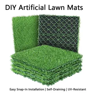 Interlocking Artificial Grass Tiles, 12x12in Self-Draining Fake Grass Deck Tiles, UV-Resistant Synthetic Turf Mats for Patio, Ba