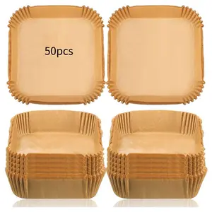 Disposable Air Fryer Liner, 50/100pcs Non-stick Oil-proof Parchment Paper, Baking Supplies, Multipurpose Oil-absorbing Paper Tray for Home Kitchen