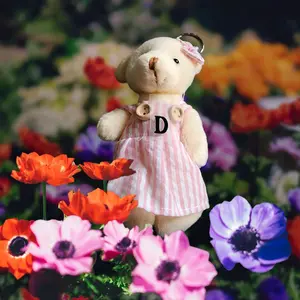 Custom Teddy bear keychain for men or women with initial letter. Fabric Metal Coating