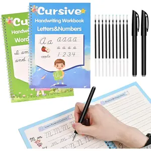 Grooved Cursive Handwriting Workbook,  Magic Grooved Cursive Writing Practice Book for Beginners with Guided Tracing, Learn Cursive Workbook for  Ages 8-12