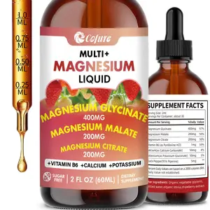 Magnesium Glycinate, Citrate, Malate, 900mg Triple Magnesium Complex Liquid Drops, 98% Absorption- Sugar Free, Gluten Free, Non-GMO- 2 fl oz, Strawberry Flavor Supplement Edible