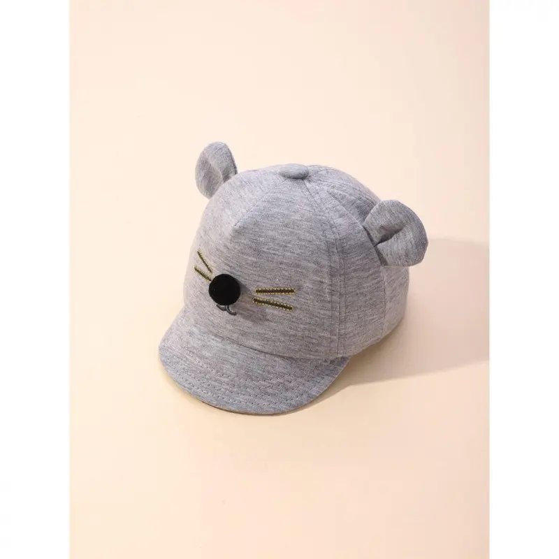 Baby 0-3Y Polyester Winter Baseball Cap with 3D Embroidery, Bunny Ears, Piggy Bonnet Hood, Light Grey - Baby Items