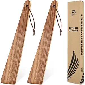 Wooden Spatula for Cooking,  Stick Spurtle Spatula Set, 12? Teak Flat Turner & Flipper Scraper Utensils with Thin  for Egg Pancake Cast Iron Skillets & Non-Stick Cookware, 2 Pack