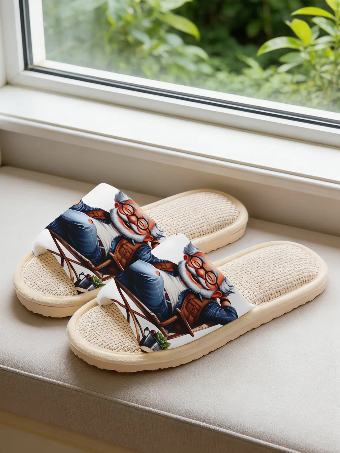 1 Pair Home Slippers, Elderly Smiling Print, Soft Eva Sole, Non-Slip Quiet, Unisex, All-Season Casual Footwear