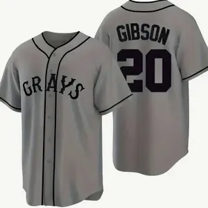 Men's Josh Gibson #20 Homestead Grays Printed Jersey - Authentic Negro National League Baseball Shirt, Breathable & Moisture-Wicking Polyester, V-Neck, Short Sleeve, Details, Button Closure, Casual Sportswear