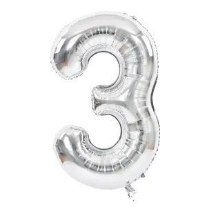 34 In. Silver Number 3 Balloon
