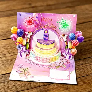 The Birthday Card That Makes Her Eyes Go Wide – 3D Pop Up Cake Design Greeting Card for Wife, Handmade Paper Sculpture That Opens Into a Standing Three Dimensional Cake, No Batteries Needed, Just Open and Watch the Magic Rise