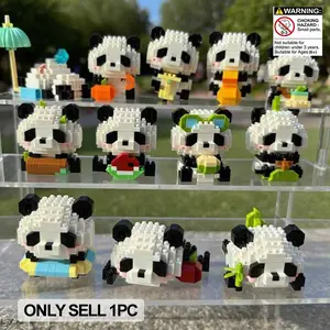 Panda Series Interlocking Small Particle, Adorable Cartoon Animal Models for Creative Assembly, Perfect Gift and Desktop Decoration, Building Blocks Set, Building Block Bear