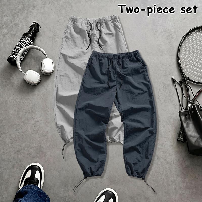 2-piece summer travel casual pants set, lightweight joggers with elastic drawstring cuffs, comfortable bottoms for vacations and outdoor activities