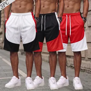3-pack men’s casual athletic shorts—summer fashion color-block paneled bermuda shorts that are breathable and comfortable, suitable for daily commuting, outdoor fishing, beach running, and various styling options.
