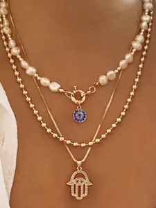New Alloy Faux Pearls Necklace with Rhinestone Pendant, Women's Exaggerated High-End Accessory, Unique Fashion Jewelry Accessories, Party Ready
