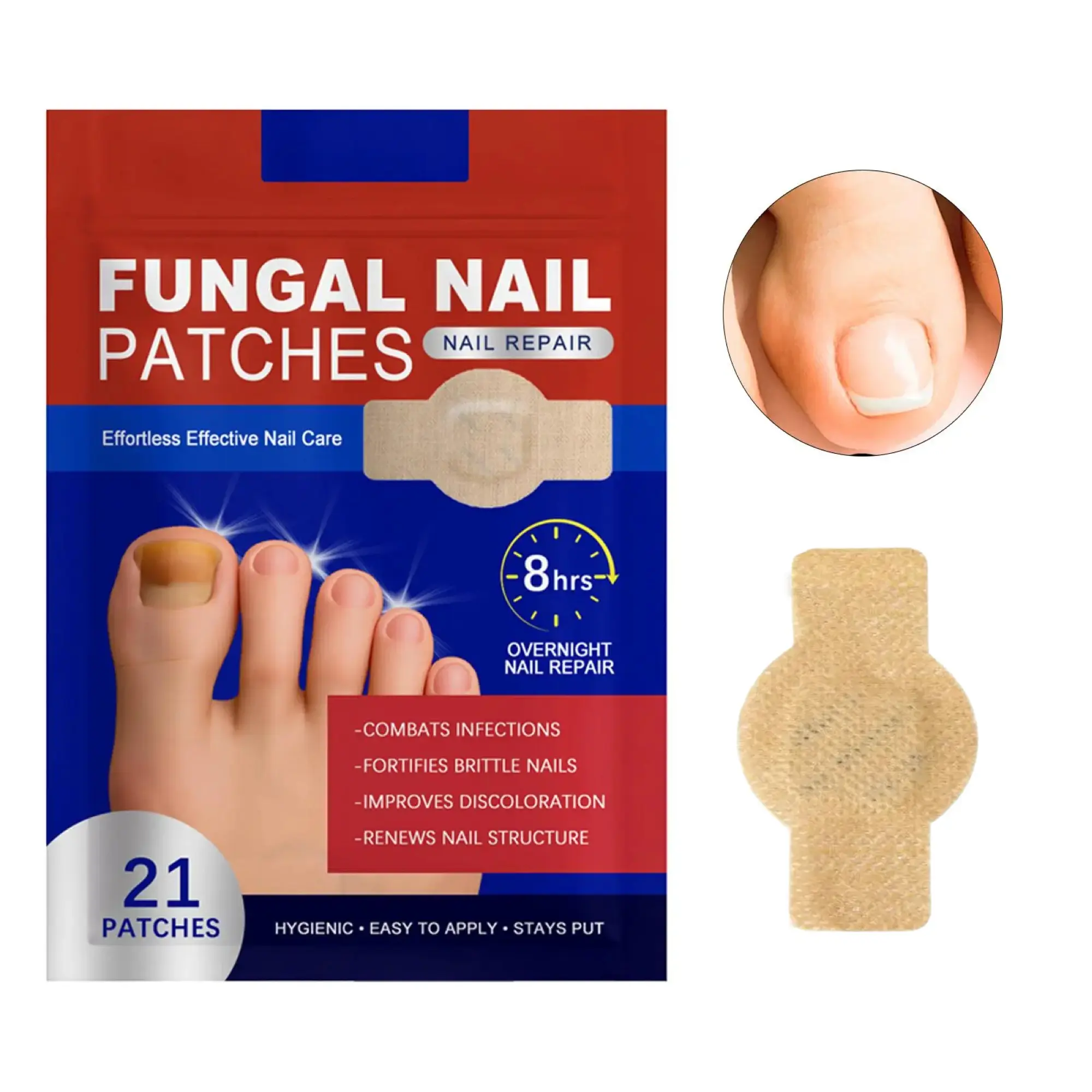 Gentle Toenail Fungus Treatment, 21 Daily Repair Patches to Restore Thick, Damaged & Discolored Nails for Men & Women, Peel, Unisex, Improves Discoloration, Non-Toxic, Deep Penetrating Antifungal, Combat Infections
