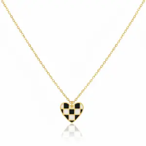 18K Gold Plated Epoxy Checkered Heart Pendant Necklace