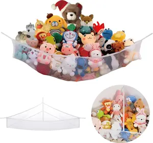 X-Large Stuffed Animal Net Hammock Corner (Fixed Size Min 3’6” Right-Angled Corner Space Each Side, Non-Stretchable) Toy Organizer for Plushies Teddy and Squishmallow (White, X-Large) INSFITY