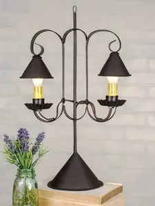 Reproduction Primitive Lamp ~ Double Lamp with Hanging Shades - Rustic Brown