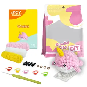 Whale Knitting Kit for Beginners, Complete Set with Yarn, Hooks, and Tutorial, Easy to Use, No Extra Tools Needed, Cute Whale Craft