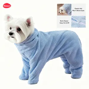 [Hipipet] Dog Bathrobe Super Absorbent Quick-Dry Machine-Washable Fur-Resistant with Elastic Hat & Back Zipper Easy On & Off
