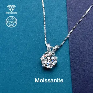 Classic 1ct Moissanite Solitaire Necklace - 925 Silver Dainty Pendant  VVS1 Moissanite Diamond Necklace - Timeless Six-Prong Clavicle Chain