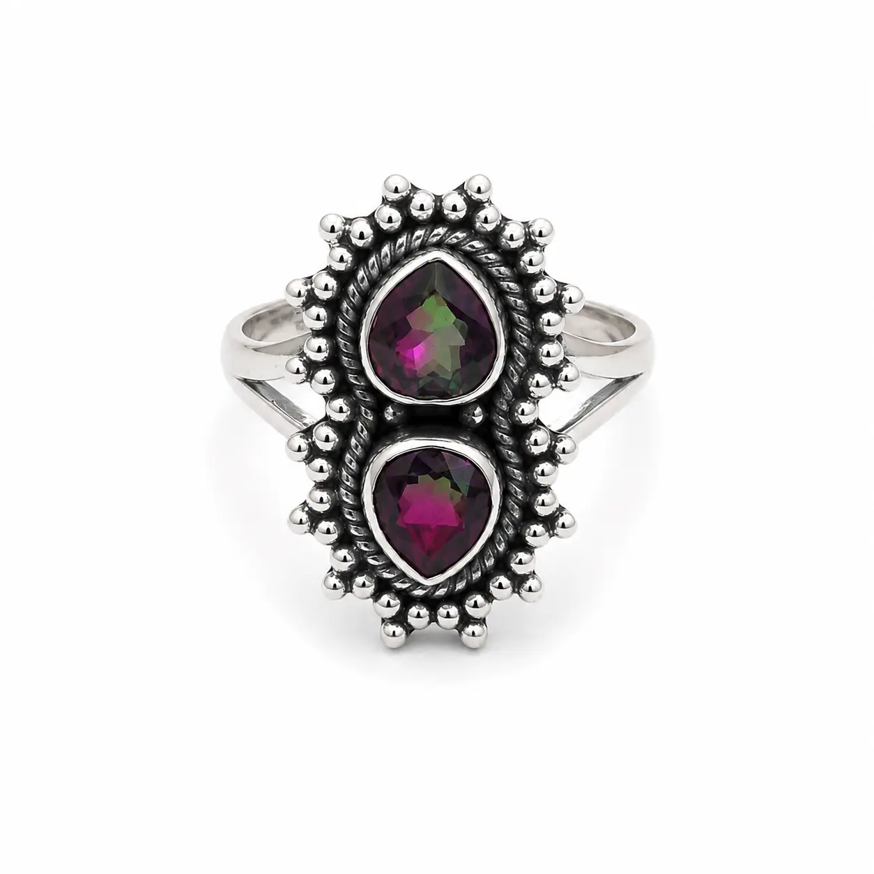 Yaya's One-of-a-Kind Watermelon Quartz Pear Faceted Sterling Silver Ring | Size 8 | ID R3