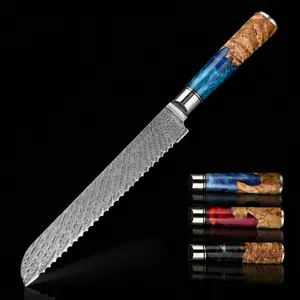 67-Layer VG10 Japanese Damascus Steel Bread Knife – Premium Resin Handle