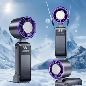 Portable 5 Speed Turbo Handheld Fan Digital Screen 5 in 1 Mini Fan USB C Rechargeable Rapid Cooling Plate for Home Work Outdoor